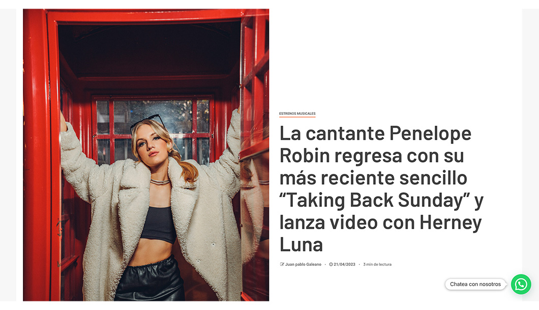 La cantante Penelope Robin regresa con su más reciente sencillo